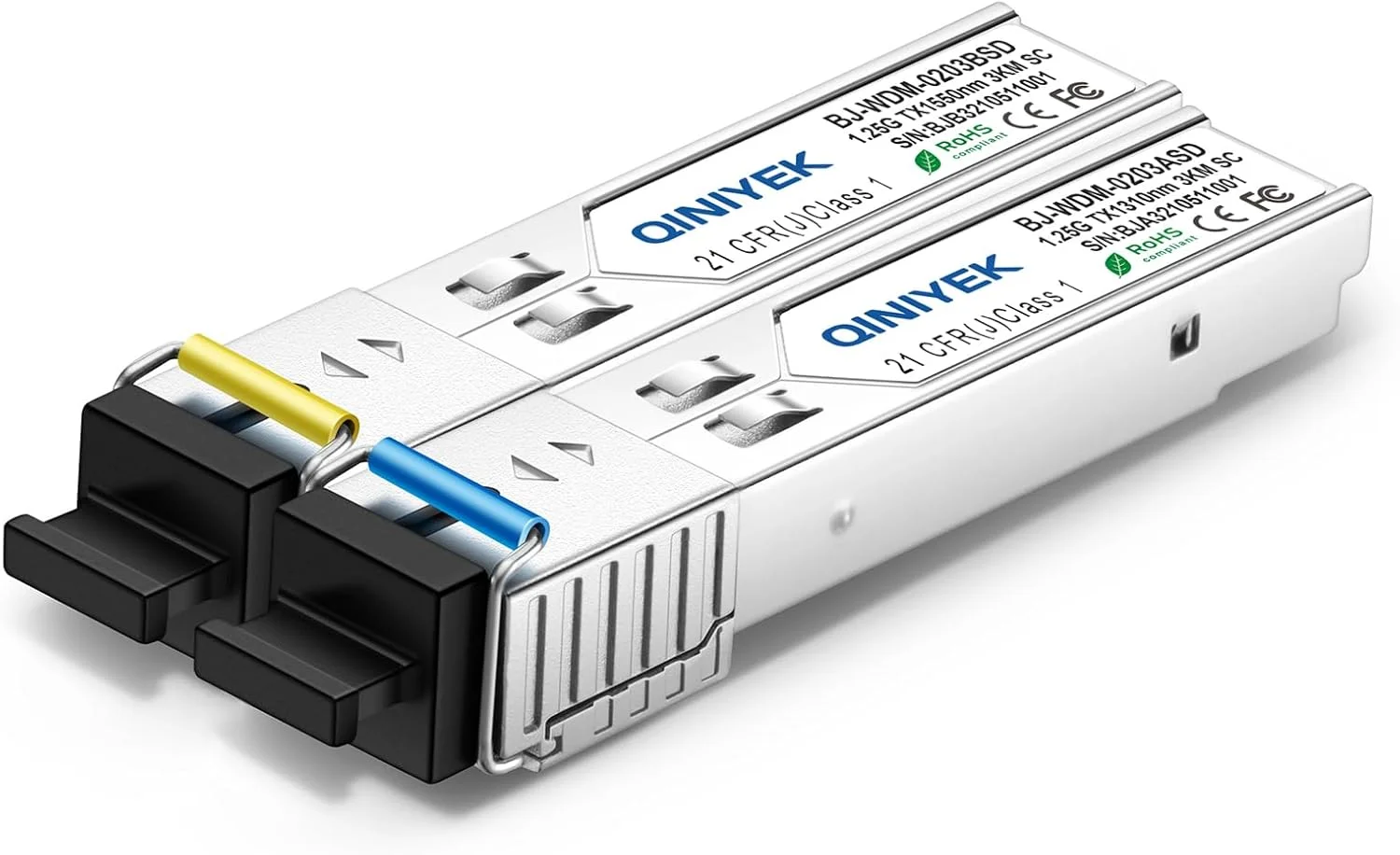 ماژول SC سیمپلکس QINIYEK یک جفت 3KM، کانکتور فیبر تک حالته 1.25G، ماژول فرستنده و گیرنده SFP SFP-WDM-SM 1000BASE BiDi 1310nm/1550nm