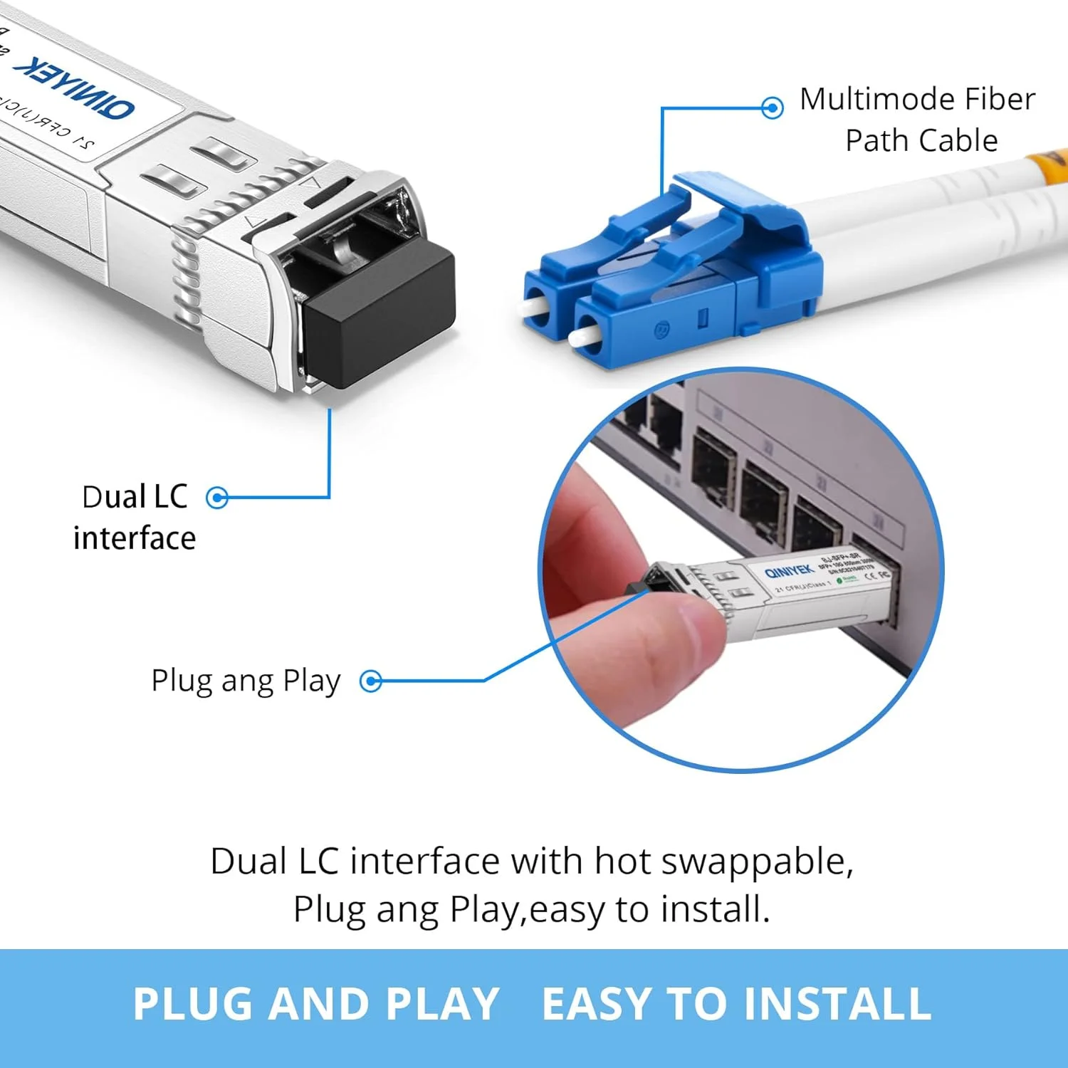 فرستنده و گیرنده 10GBase-SR SFP+، ماژول 10G Multimode SFP+ LC، 850nm MMF، تا 300 متر، سازگار با Cisco SFP-10G-SR، Ubiquiti UF-MM-10G، Fortinet، Mikrotik، Netgear، Supermicro (بسته 4 عددی)