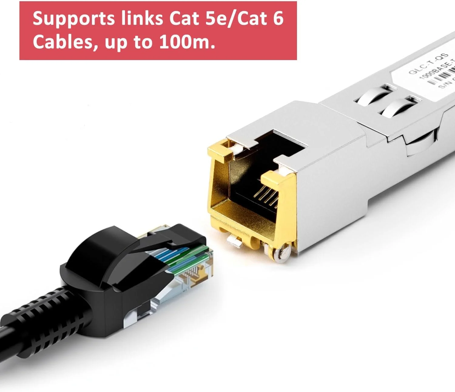 فرستنده و گیرنده مسی 1000BASE-T SFP RJ45 تا 100 متر از طریق کابل Cat 5، سازگار با سوئیچ های سیسکو GLC-T/SFP-GE-T، مراکی، میکروتیک، یوبیکیوتی، نت گیر، تی پی-لینک و سایر سوئیچ های باز