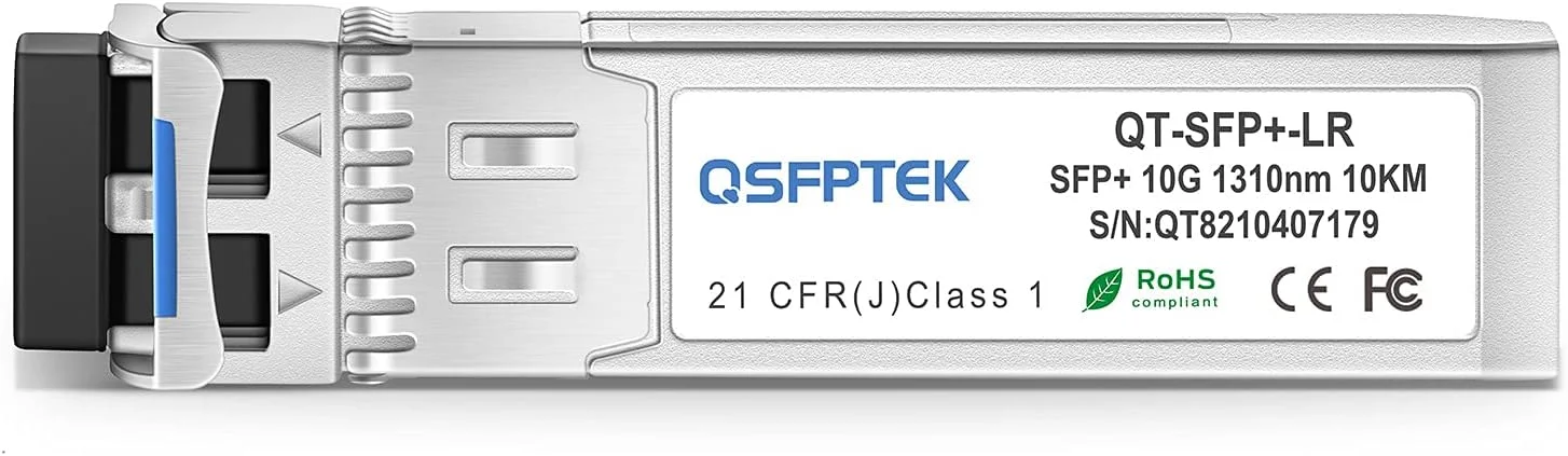 ماژول QSFPTEK 10G SFP+ LR، فرستنده و گیرنده نوری 10GBASE-LR گیگابیتی اترنت، 10GbE mini GBIC SMF 1310nm 10km DDM LC تک حالته برای سیسکو، میکروتیک، نت گیر، سوپرمیکرو و سایر سوئیچ های باز