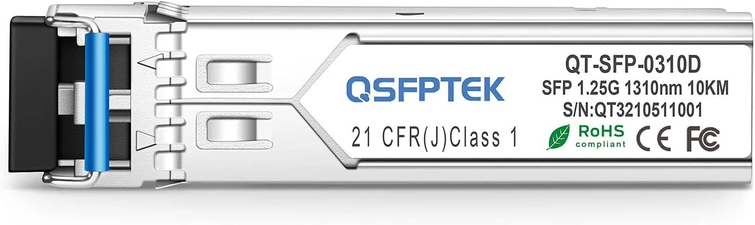 ماژول QSFPTEK 1000BASE-LX/LH SFP، فرستنده و گیرنده مینی گیگابیتی تک حالته LC برای سیسکو GLC-LH-SM/SFP-GE-L/GLC-LX-SM-RGD، یوبیکویتی UF-SM-1G، نت گیر، میکروتیک (1310 نانومتر، 10 کیلومتر، DDM)