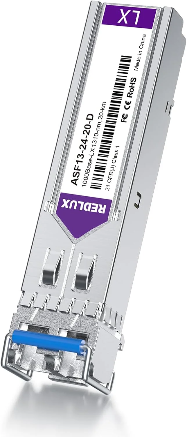 فرستنده و گیرنده REDLUX 1G SFP، ماژول 1000Base-LX SFP، طول موج 1310 نانومتر SMF، کانکتور LC دوگانه، تا 20 کیلومتر، سازگار با Cisco GLC-LH-SMD، Meraki، Ubiquiti UniFi UF-SM-1G، Fortinet، Netgear و غیره