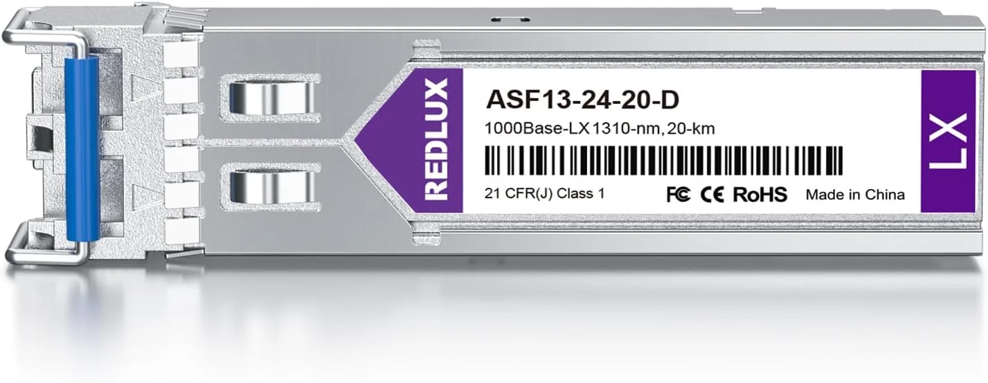 فرستنده و گیرنده REDLUX 1G SFP، ماژول 1000Base-LX SFP، طول موج 1310 نانومتر SMF، کانکتور LC دوگانه، تا 20 کیلومتر، سازگار با Cisco GLC-LH-SMD، Meraki، Ubiquiti UniFi UF-SM-1G، Fortinet، Netgear و غیره