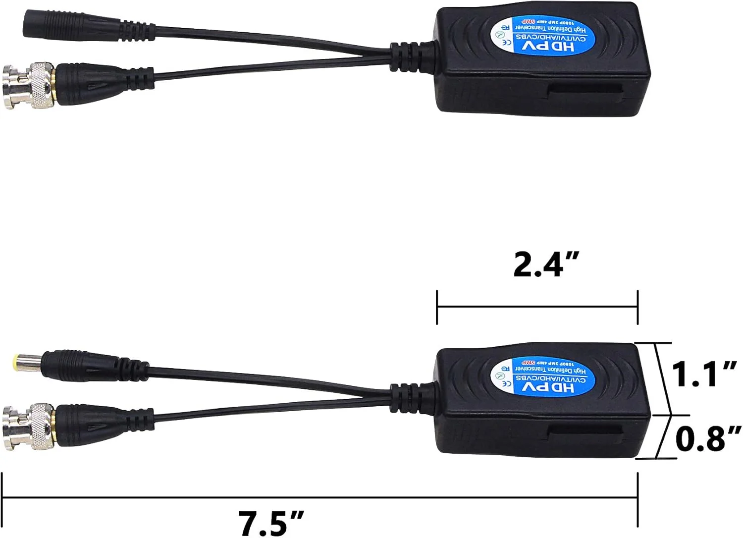 سینلون 2 جفت بالون ویدئویی پسیو HD-TVI/CVI/AHD 1080P - 5MP BNC به RJ45 فرستنده و گیرنده شبکه از راه دور برای دوربین مداربسته امنیتی فول اچ دی (آداپتور BNC به RJ45 بزرگ)