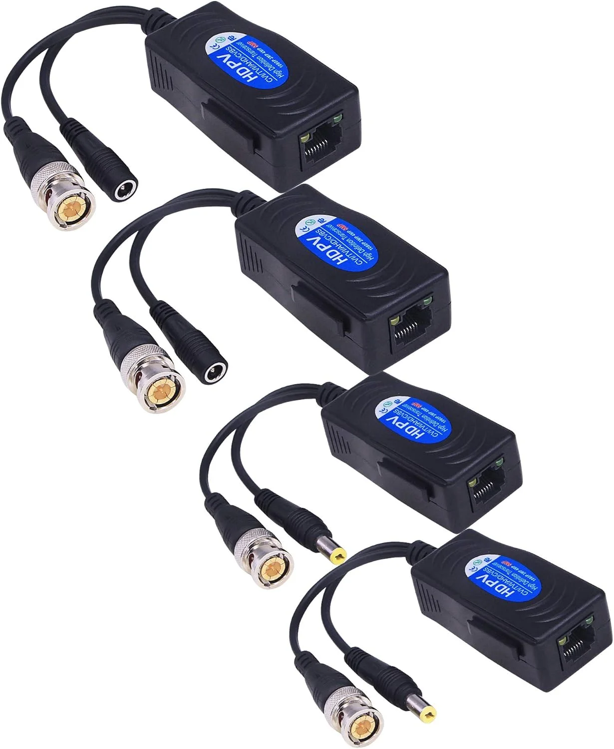 سینلون 2 جفت بالون ویدئویی پسیو HD-TVI/CVI/AHD 1080P - 5MP BNC به RJ45 فرستنده و گیرنده شبکه از راه دور برای دوربین مداربسته امنیتی فول اچ دی (آداپتور BNC به RJ45 بزرگ)