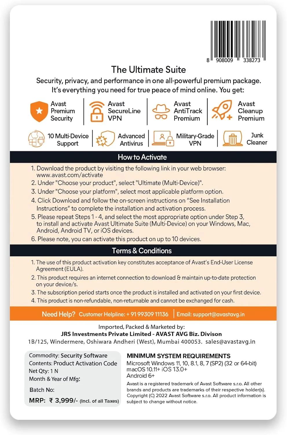 آواست آلتیمیت سوئیت چند دستگاهی (رایانه شخصی، مک، اندروید و iOS) (10 دستگاه | 1 سال) (مجموعه امنیتی کامل پریمیوم) (تحویل ایمیلی در 24 ساعت - بدون CD)