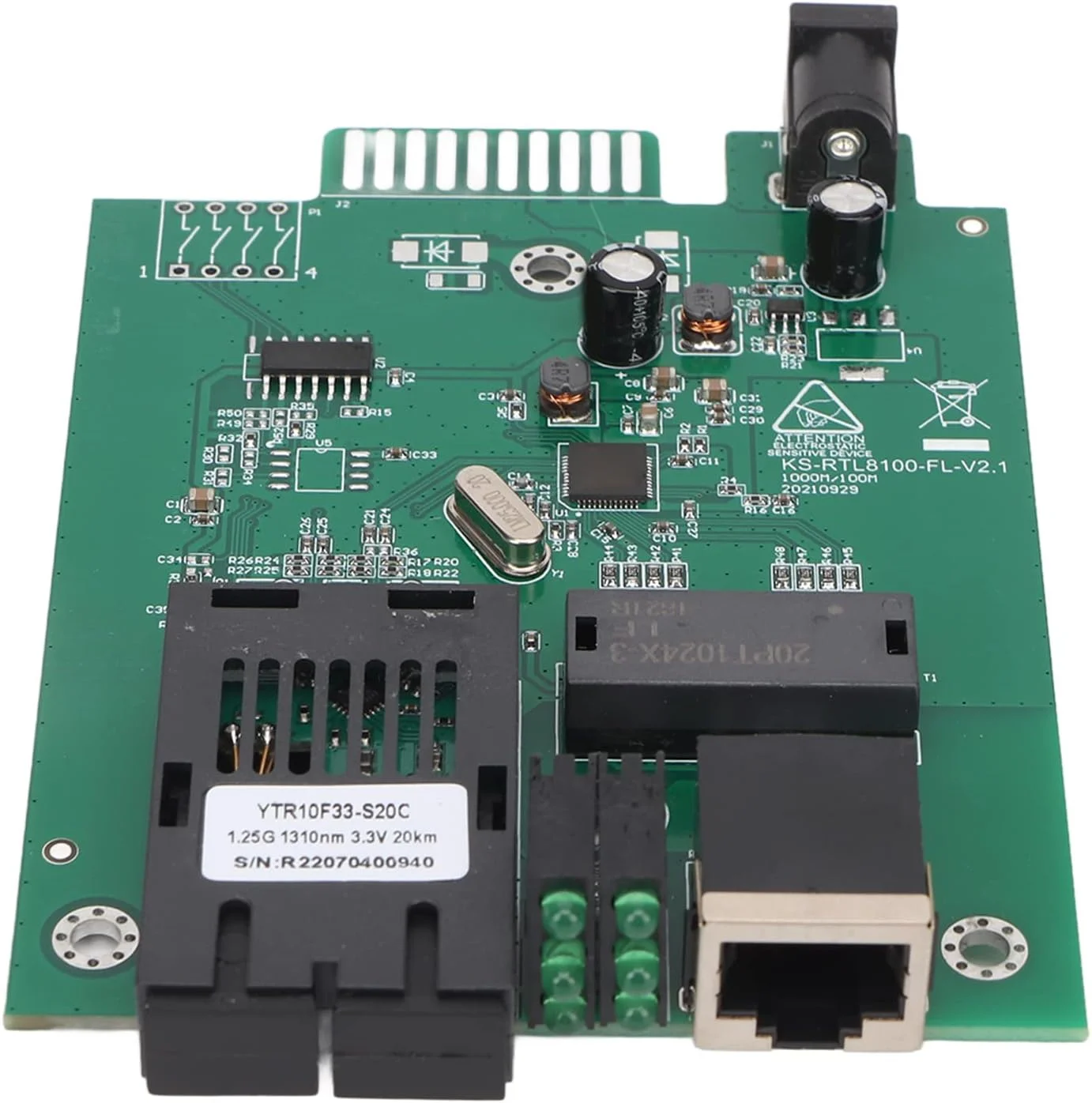فرستنده و گیرنده فیبر نوری 1000 مگابیت بر ثانیه 1310 نانومتر، فیبر دوگانه تک حالته تا 20 کیلومتر پورت RJ45 اترنت با نشانگرهای LED، CAT5E CAT6 10M 100M 1000Mbps اترنت