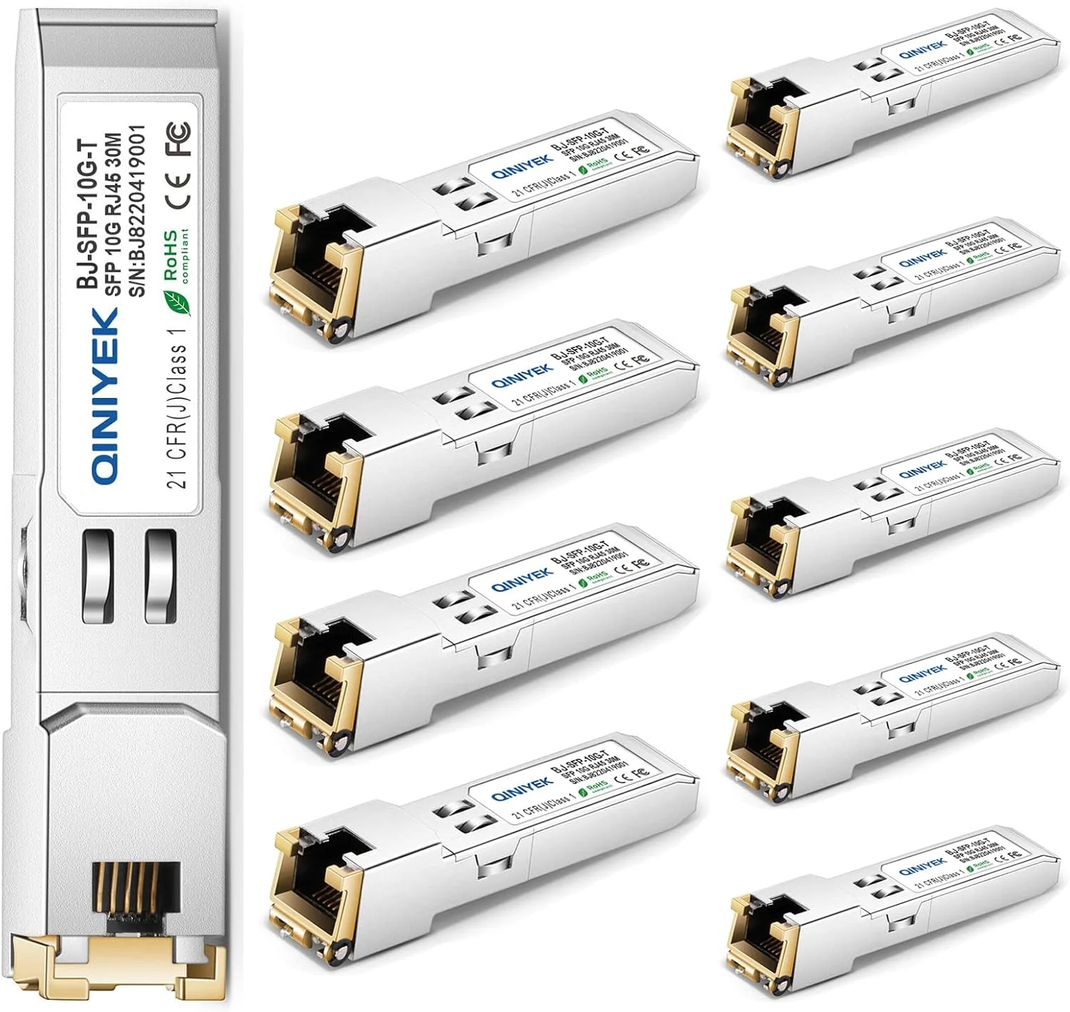 [بسته 10 عددی] فرستنده و گیرنده 1.25/2.5/5/10G SFP+ به RJ45، ماژول اترنت مسی 10Gbase-T SFP+ برای سیسکو SFP-10G-T-S، میکروتیک S+RJ10، یوبیکیوتی UF-RJ45-10G، نت گیر، تی پی-لینک، فورتی نت (CAT.6a/CAT7، 30 متر)