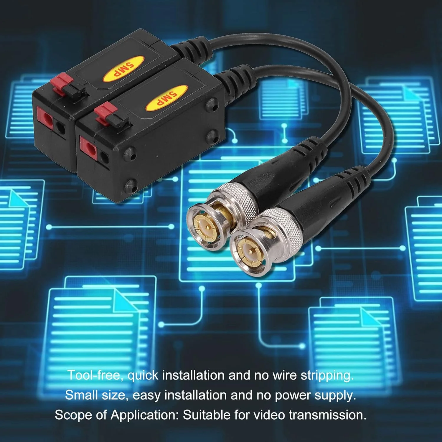 آداپتور بالون ویدئویی دو عددی، فرستنده و گیرنده UTP تک پورت HD اترنت روی کواکسیال برای سیستم نظارت انتقال ویدئو، پشتیبانی از NTSC، PAL، SECAM