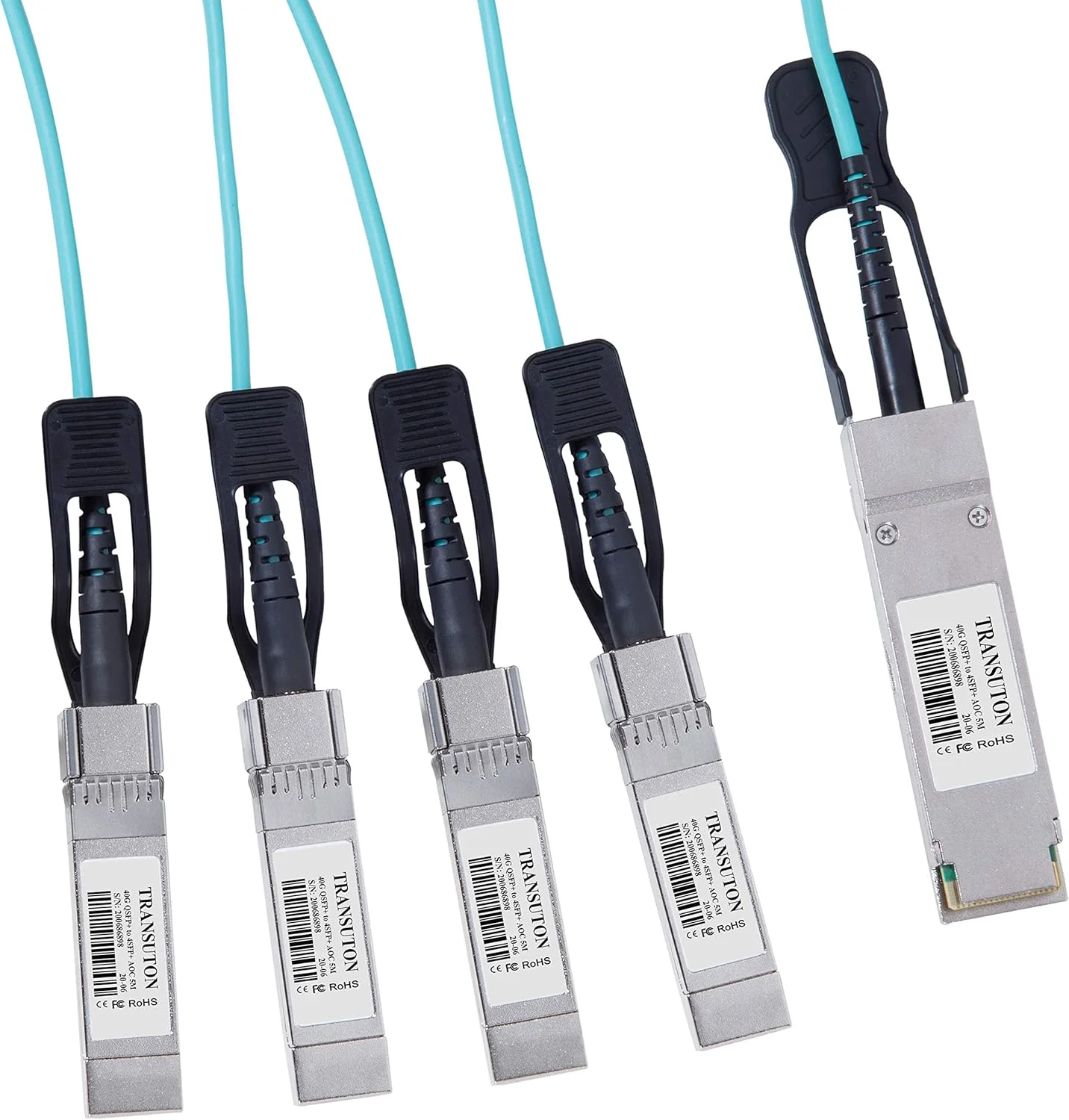 کابل فیبر نوری فعال 40G QSFP+ به 4xSFP+ سازگار با سیسکو QSFP-4x10G SFP+ Breakout-AOC7M 40GBASE-AOC QSFP+ به 4x10G SFP+ Breakout AOC (7 متر)