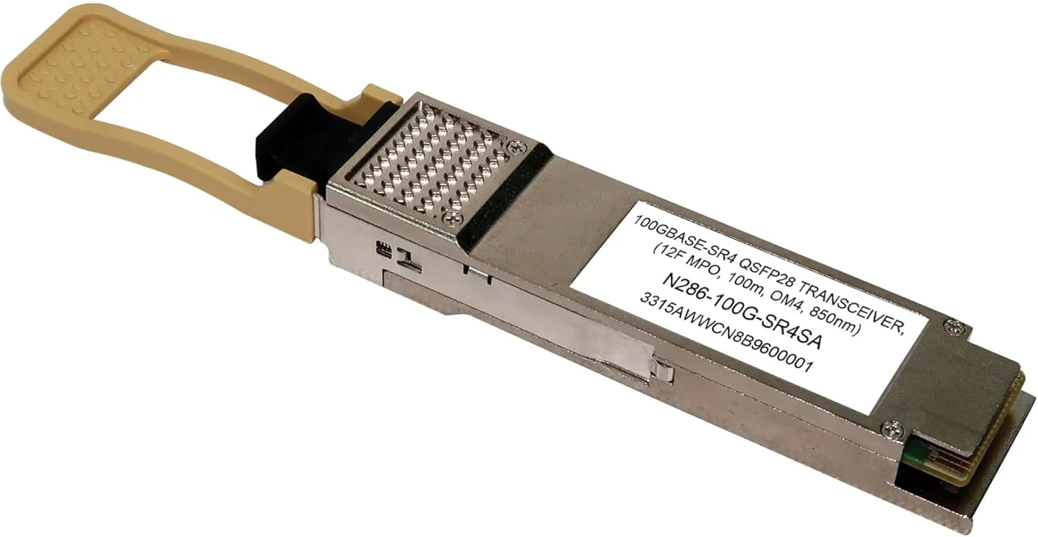 ماژول فرستنده و گیرنده QSFP28 سری Tripp Lite Eaton مدل QSFP-100G-SR4 سازگار با Arista، فیبر چند حالته MTP/MPO، 100 گیگابیت بر ثانیه، 850 نانومتر، طول 100 متر (N286-100G-SR4SA)