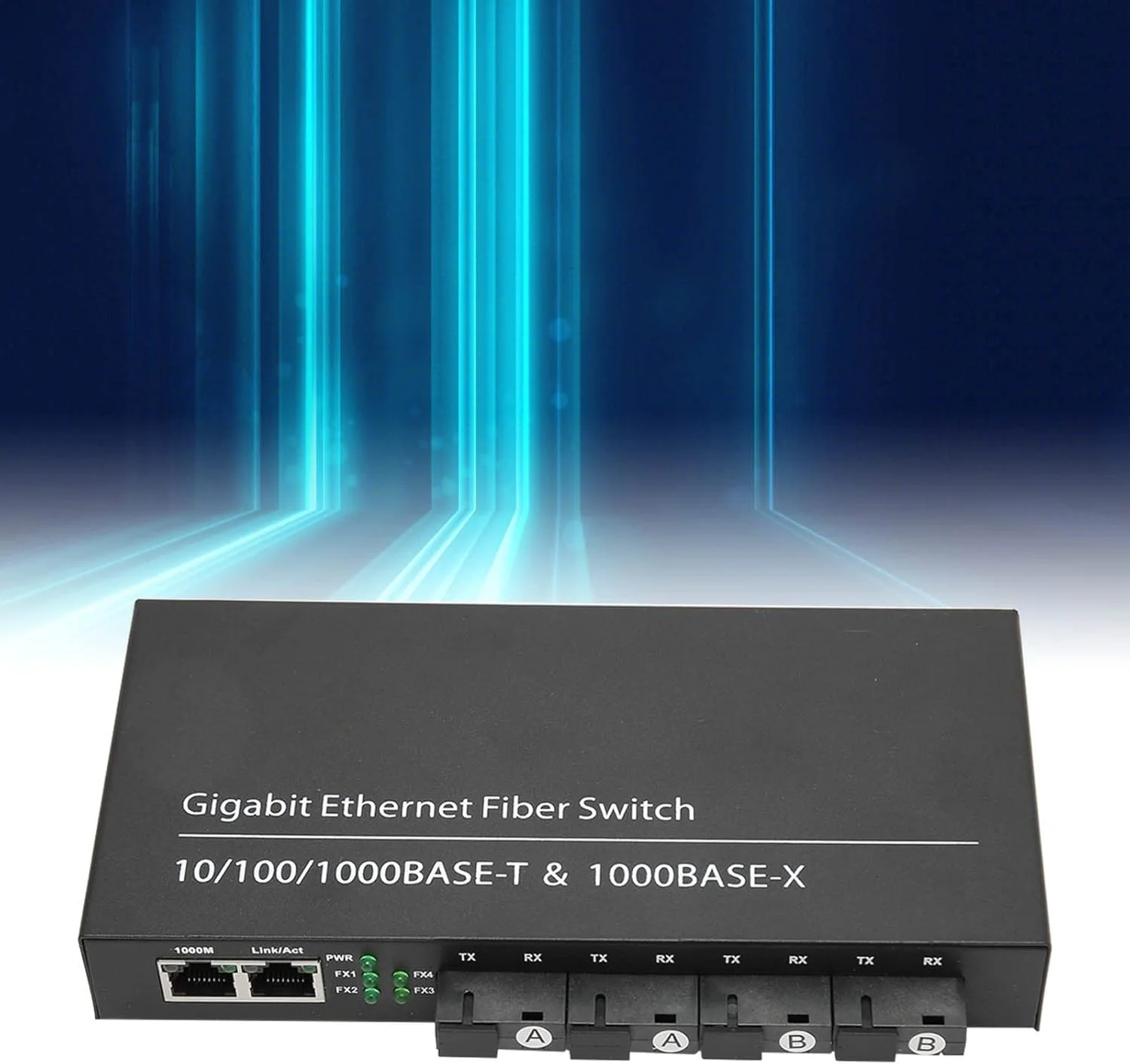 فرستنده و گیرنده فیبر Tx1310nm Rx1550nm، تک فیبر تک حالته تا 20 کیلومتر، پورت RJ45، 2 پورت الکتریکی، 4 پورت نوری، فرستنده و گیرنده فیبر