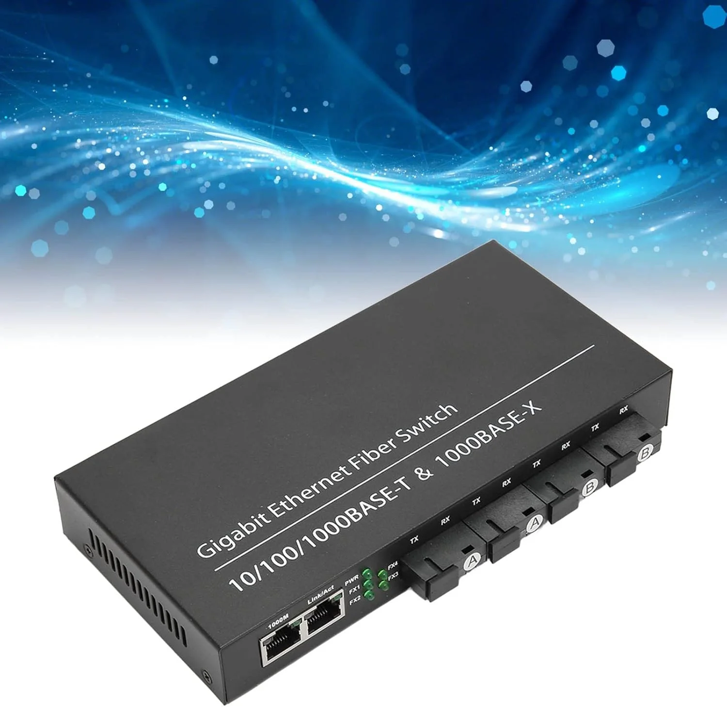 فرستنده و گیرنده فیبر Tx1310nm Rx1550nm، تک فیبر تک حالته تا 20 کیلومتر، پورت RJ45، 2 پورت الکتریکی، 4 پورت نوری، فرستنده و گیرنده فیبر