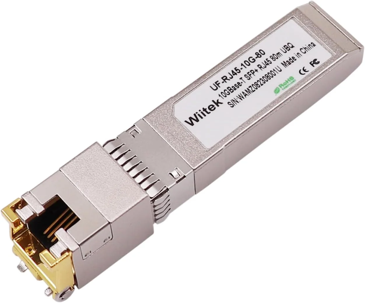 ماژول‌های Wiitek 10G SFP+ به RJ45، فرستنده و گیرنده اترنت مسی RJ45 مدل 10GBase-T SFP+ سازگار با Ubiquiti UF-RJ45-10G، اتصال به پورت SFP+ 10Gb (با کابل Cat 6a/7 یا بهتر، 80 متری)