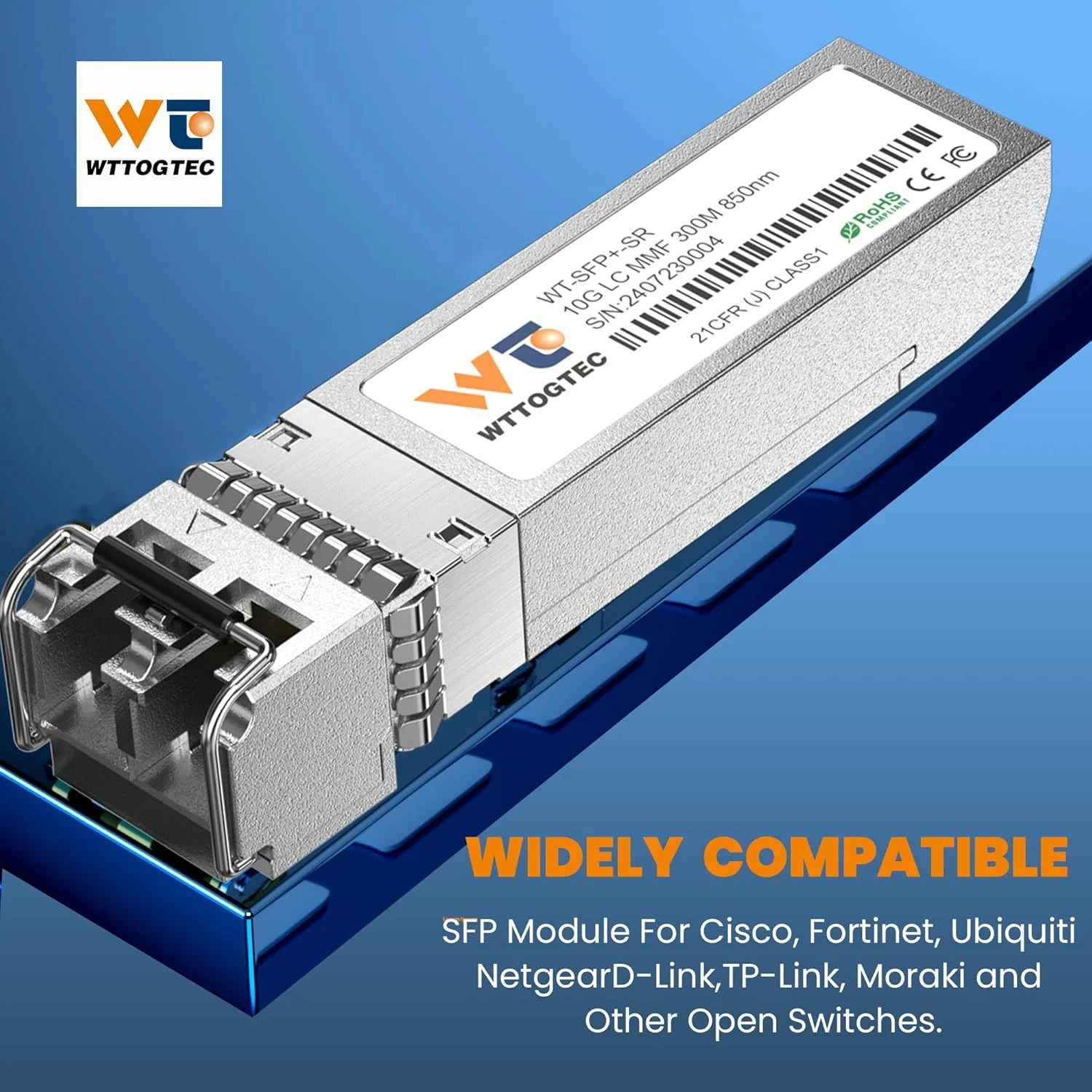 فرستنده و گیرنده WTTOGTEC 10GBase-SR SFP+ LC، ماژول SFP چند حالته 10G 850nm، تا 300 متر، برای Cisco SFP-10G-SR، Meraki MA-SFP-10GB-SR، Ubiquiti UniFi UF-MM-10G، Fortinet، TP-Link و غیره (4 عدد)