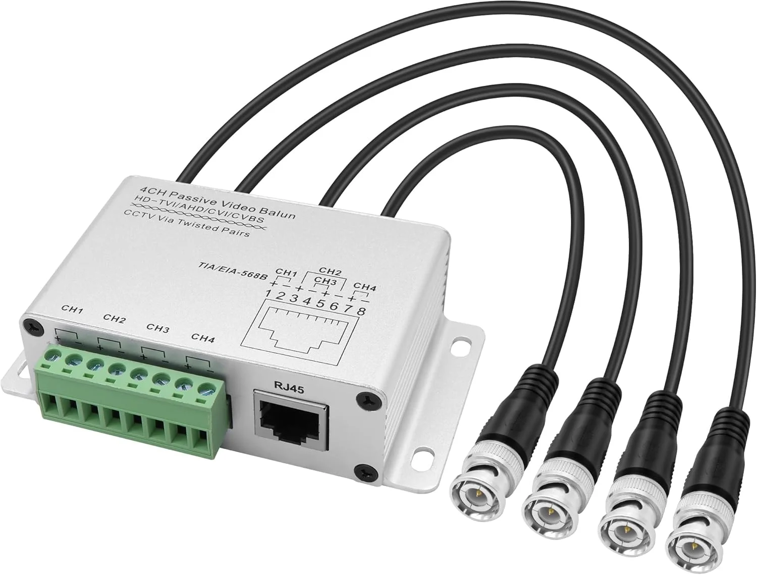 مبدل ویدئویی غیرفعال 4 کاناله XMSJSIY، فرستنده و گیرنده HD BNC به اترنت RJ45 CAT5 UTP با کابل BNC، انتقال سیگنال متوازن فرستنده ویدئو 720P 1080P برای دوربین مداربسته HD-CVI/TVI/AHD