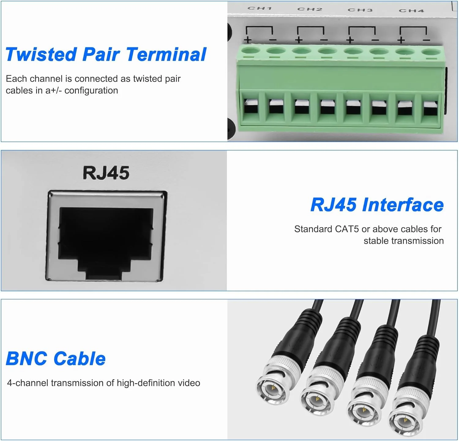 مبدل ویدئویی غیرفعال 4 کاناله XMSJSIY، فرستنده و گیرنده HD BNC به اترنت RJ45 CAT5 UTP با کابل BNC، انتقال سیگنال متوازن فرستنده ویدئو 720P 1080P برای دوربین مداربسته HD-CVI/TVI/AHD مبدل ویدئویی غیرفعال 4 کاناله XMSJSIY، فرستنده و گیرنده HD BNC به اترنت RJ45 CAT5 UTP با کابل BNC، انتقال سیگنال متوازن فرستنده ویدئو 720P 1080P برای دوربین مداربسته HD-CVI/TVI/AHD