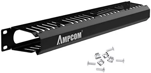 محفظه مدیریت کابل AMPCOM 1U، نصب افقی، رک سرور 19 اینچی به همراه پیچ های نصب، سازمان دهنده سیم فلزی 24 شیاره با پوشش