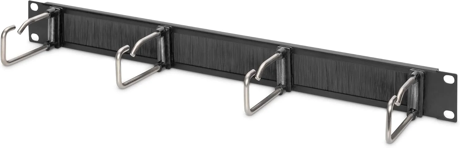 پنل مدیریت کابل 1U با برس، 4 حلقه فولادی 40x75 میلی متر، مشکی (RAL 9005)