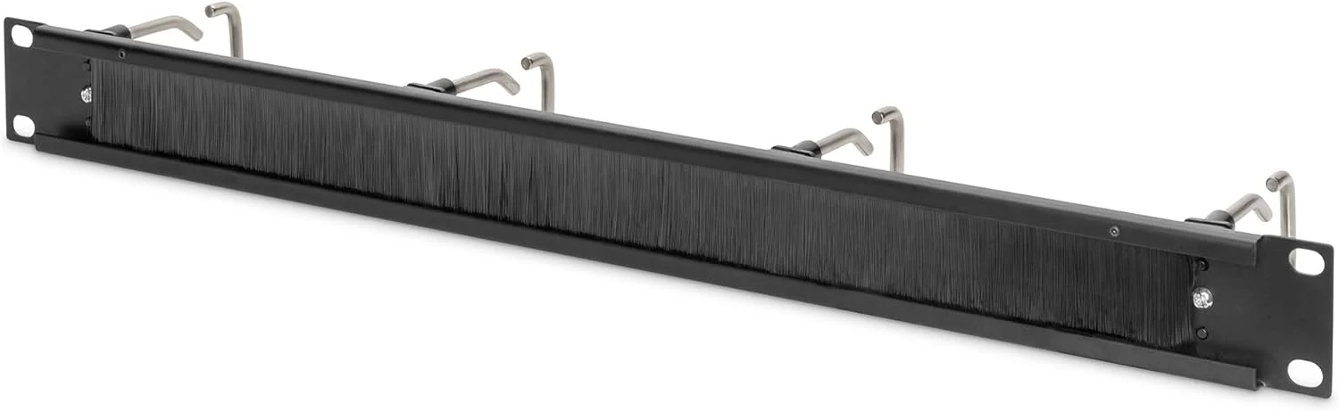 پنل مدیریت کابل 1U با برس، 4 حلقه فولادی 40x75 میلی متر، مشکی (RAL 9005)