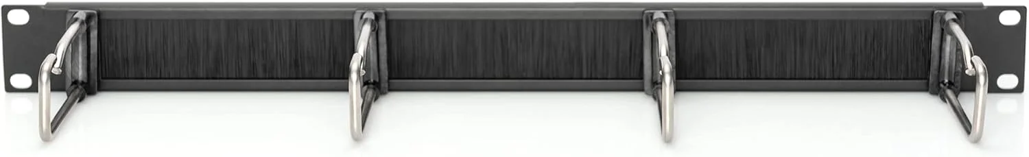پنل مدیریت کابل 1U با برس، 4 حلقه فولادی 40x75 میلی متر، مشکی (RAL 9005)