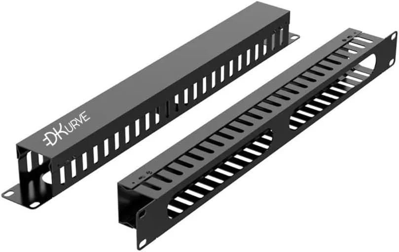 مدیریت کابل افقی رک 1U 19 اینچی DKURVE® با 24 شیار فلزی، سازمان دهنده سیم با پوشش و پیچ های نصب برای رک سرور، مشکی (تک بسته)
