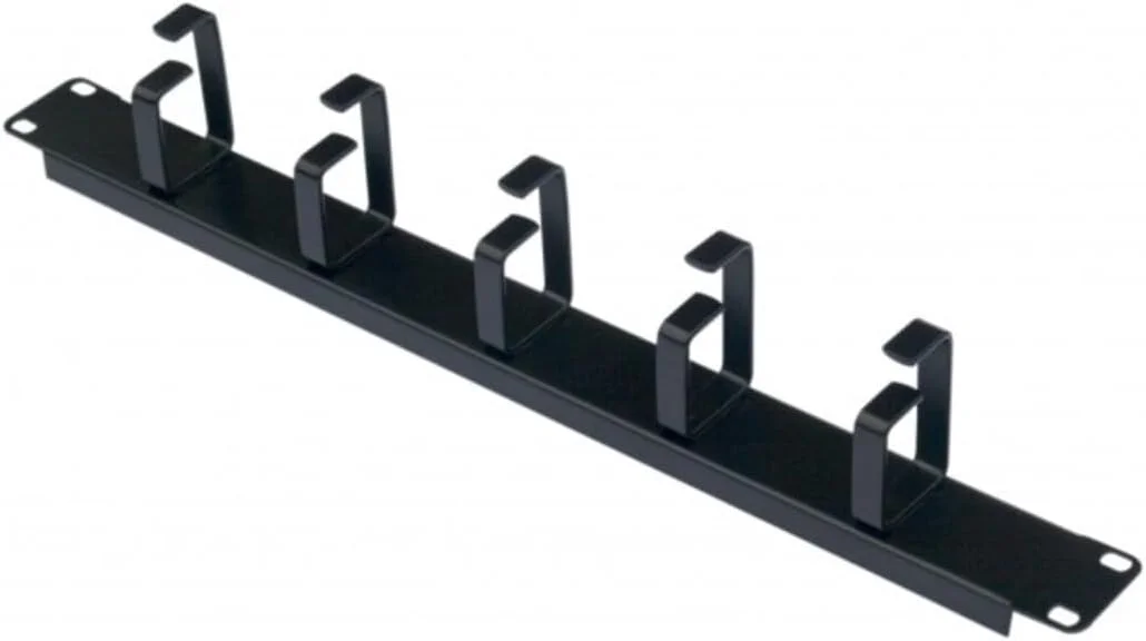 مدیریت کابل افقی 1U DKURVE® با 5 حلقه D، پنل مدیریت کابل رک برای رک ها یا کابینت های 19 اینچی - مشکی (1 عدد)