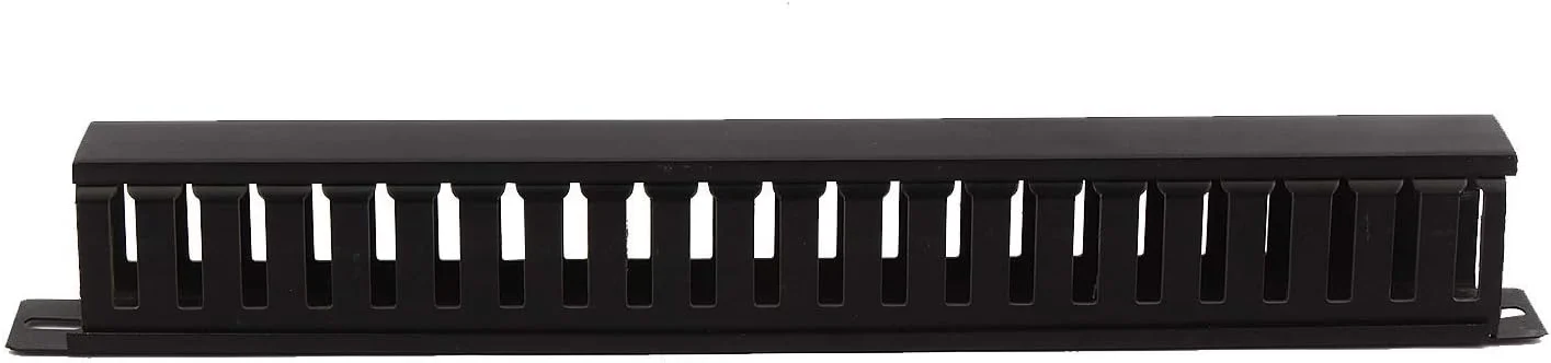 مدیریت کابل افقی رک 1U 19 اینچی DKURVE® با 24 شیار فلزی، سازمان دهنده سیم با پوشش و پیچ های نصب برای رک سرور، مشکی (تک بسته)
