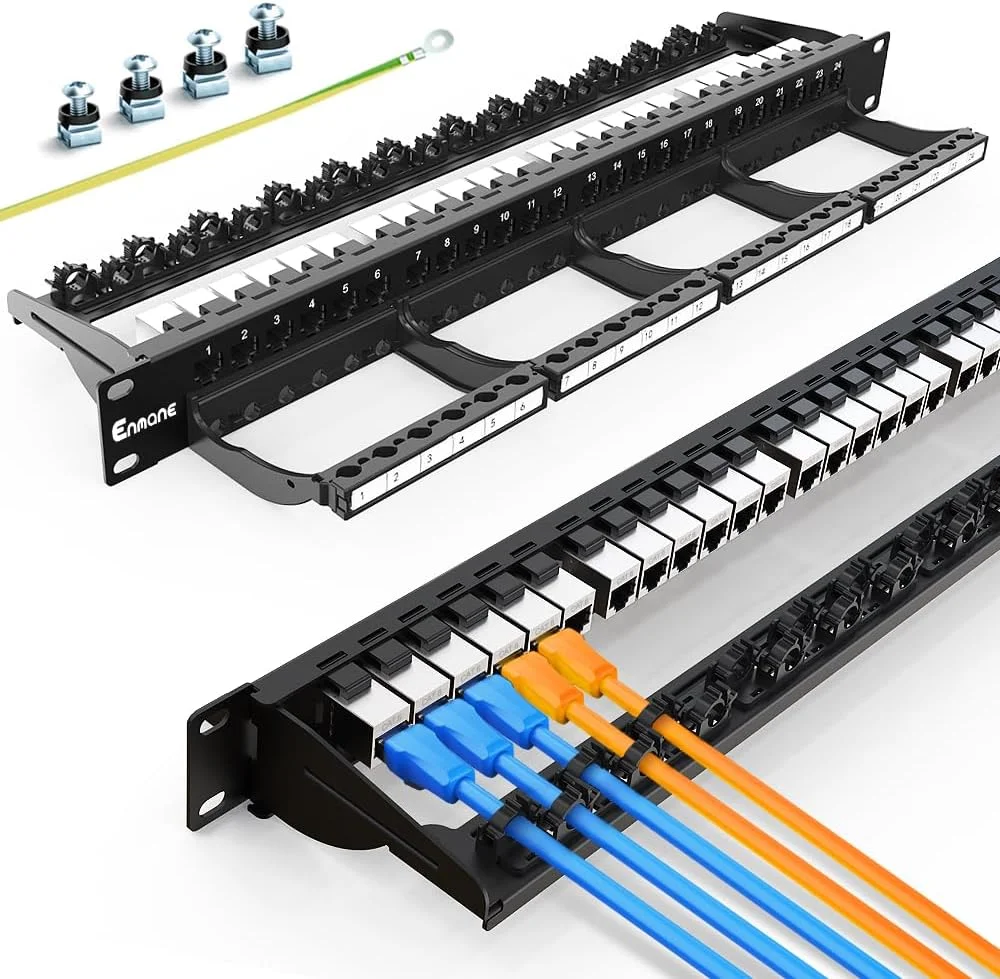 پنل پچ 24 پورت CAT6 کیستون شیلد دار با مدیریت کابل هوشمند برای نصب رک 19 اینچی
