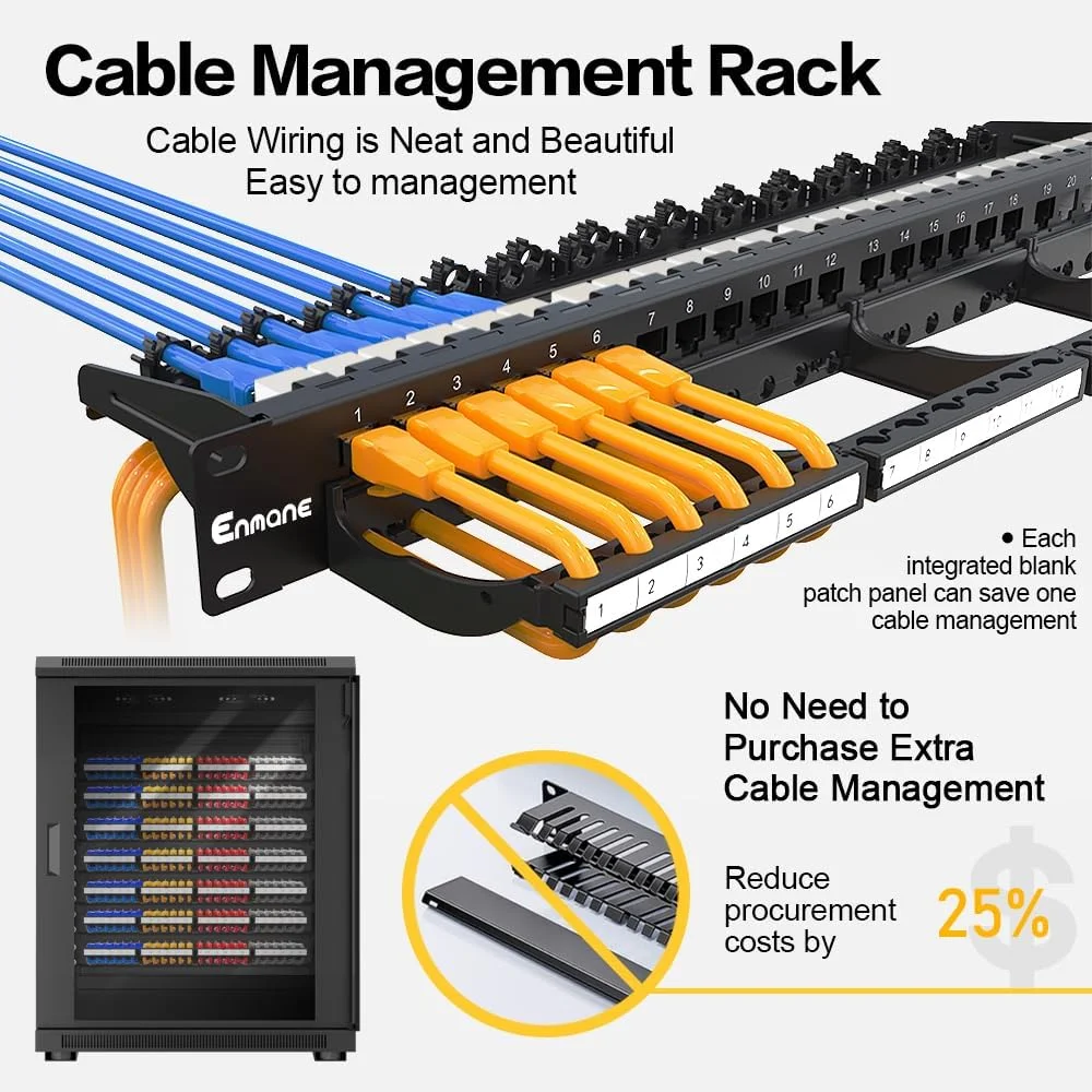 پنل پچ 24 پورت CAT6 کیستون شیلد دار با مدیریت کابل هوشمند برای نصب رک 19 اینچی