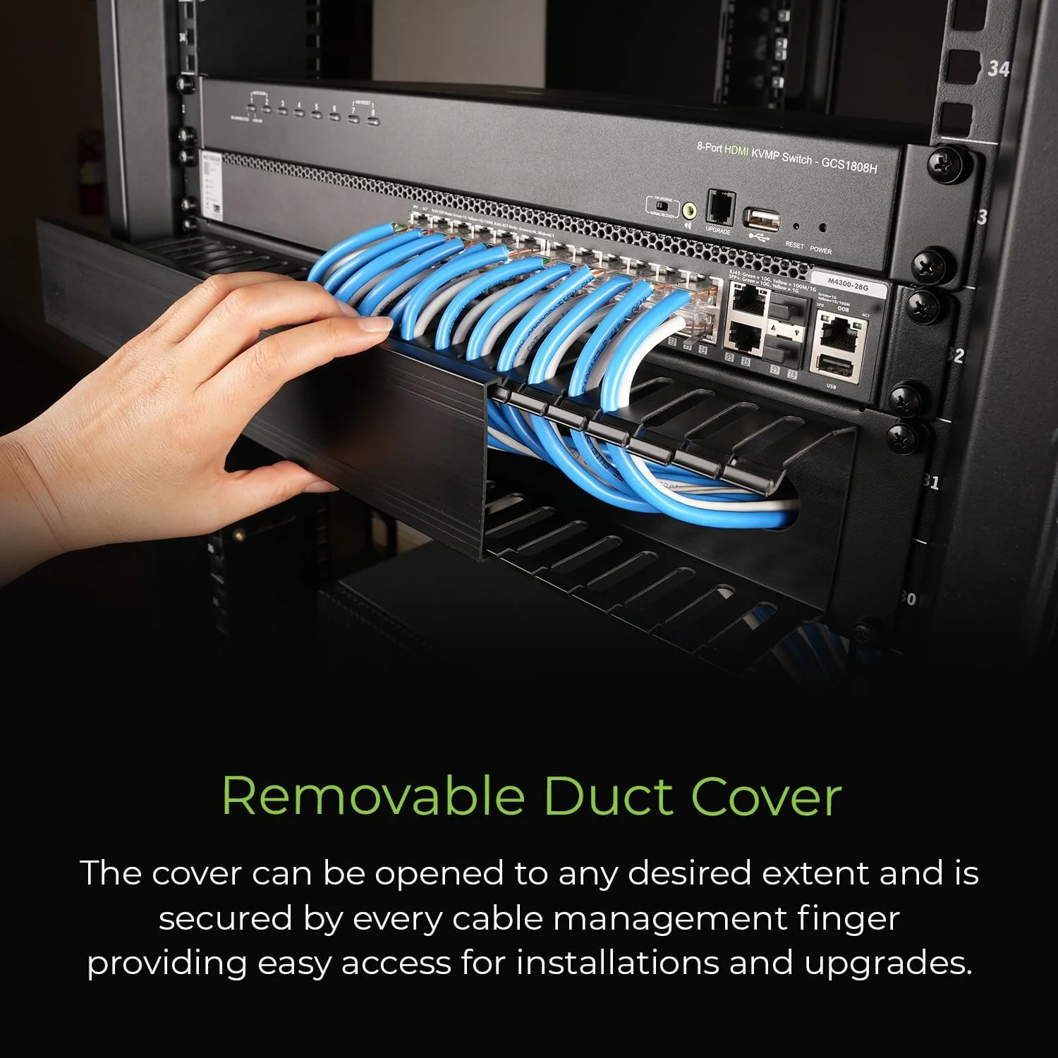 داکت مدیریت کابل افقی 19 اینچی IOGEAR 2U با پوشش و پیچ های نصب، سازمان دهنده سیم داکت انگشتی شکاف دار برای رک و کابینت سرور/شبکه/تجهیزات GROHD2U