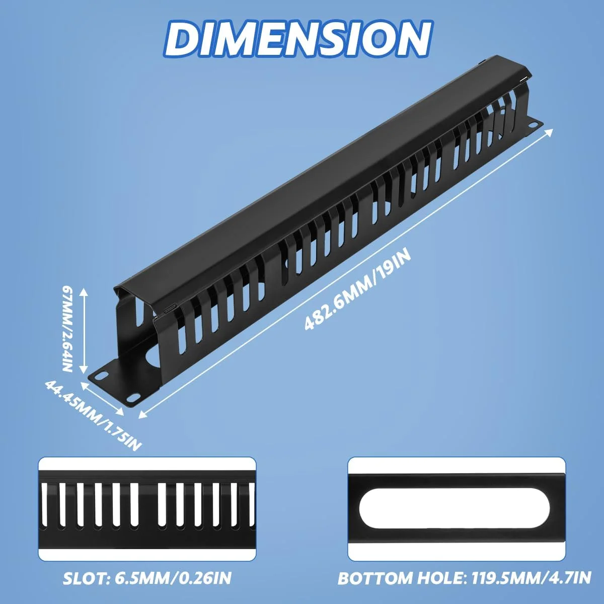بسته 2 عددی مدیریت کابل فلزی 1U 19 اینچی، سازمان دهنده سیم افقی قابل نصب در رک با 24 شکاف انگشتی برای رک سرور 19 اینچی، کابینت