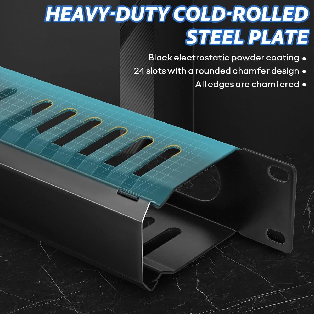 بسته 2 عددی مدیریت کابل فلزی 1U 19 اینچی، سازمان دهنده سیم افقی قابل نصب در رک با 24 شکاف انگشتی برای رک سرور 19 اینچی، کابینت