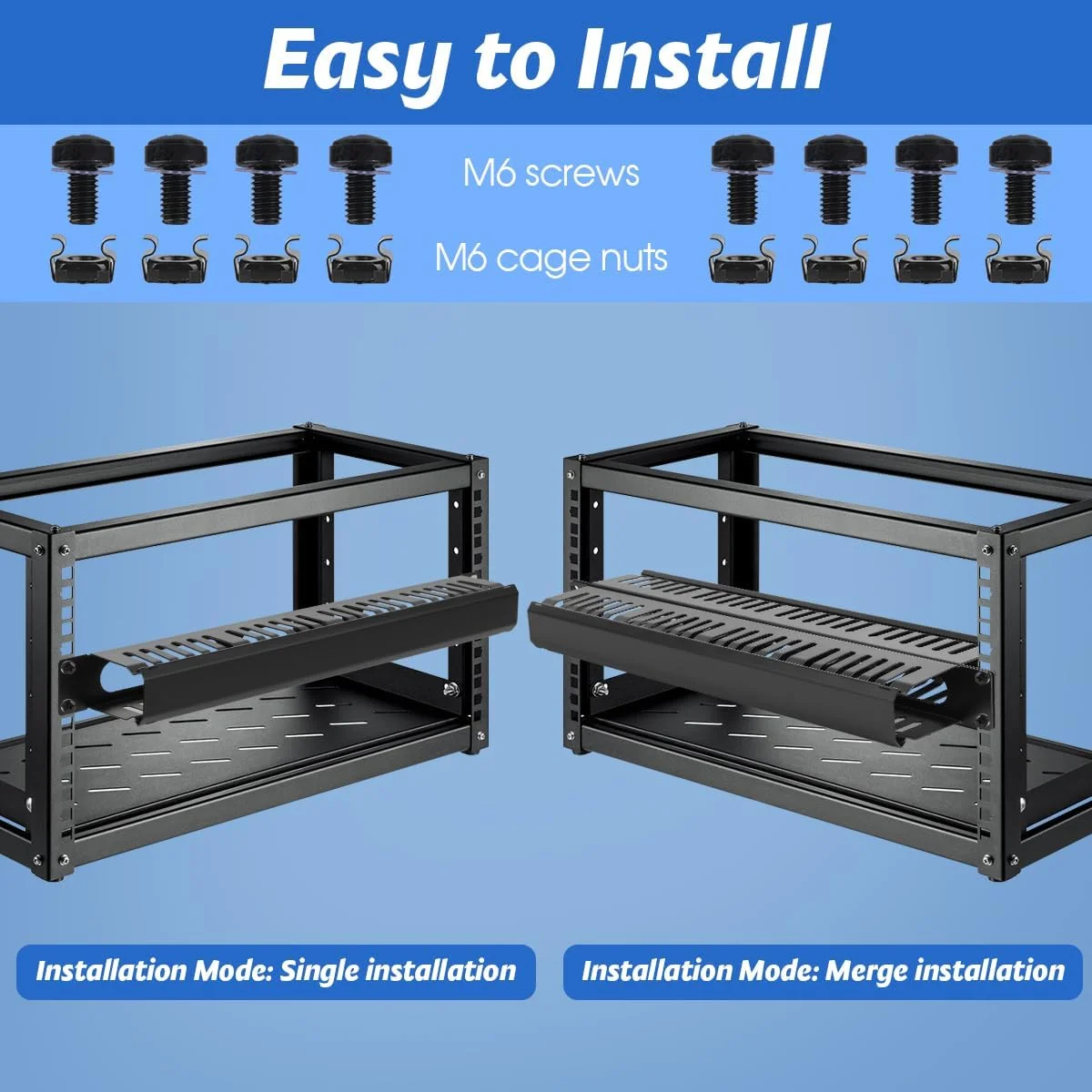 بسته 2 عددی مدیریت کابل فلزی 1U 19 اینچی، سازمان دهنده سیم افقی قابل نصب در رک با 24 شکاف انگشتی برای رک سرور 19 اینچی، کابینت