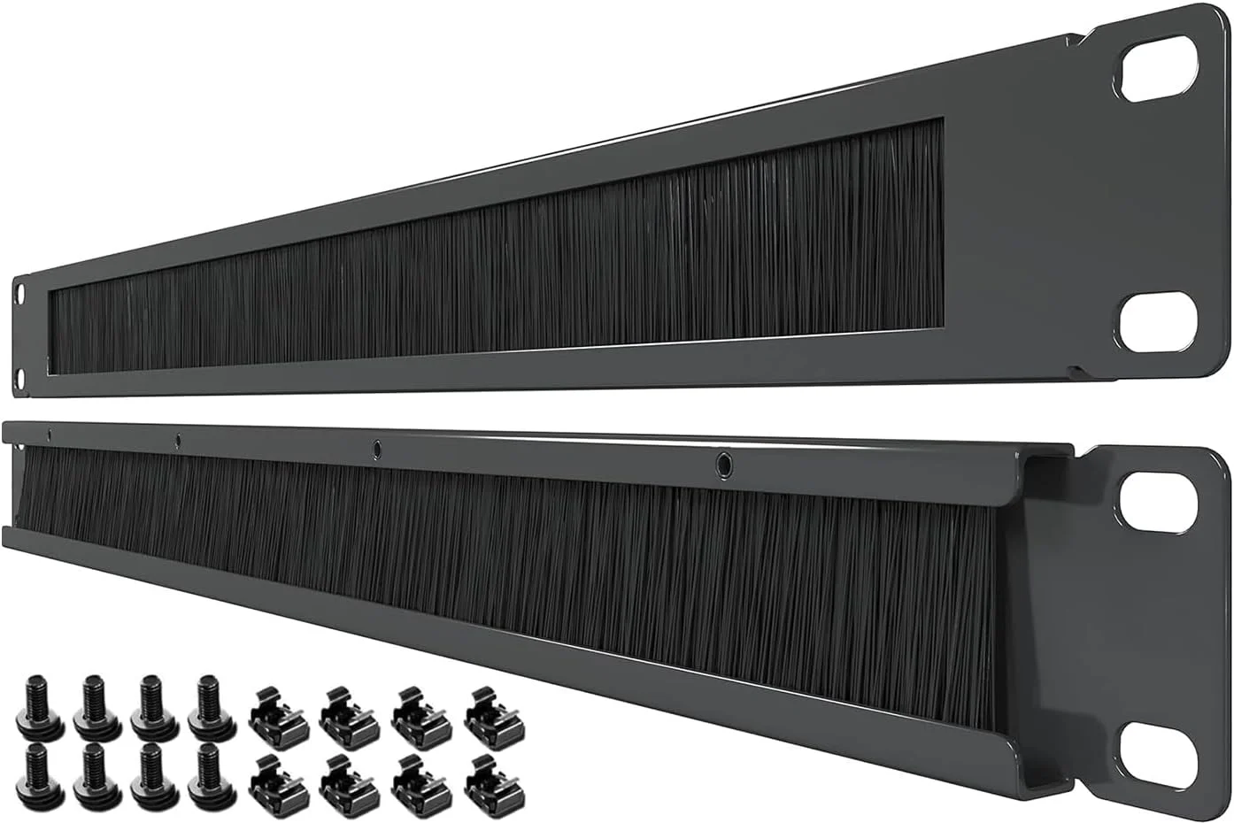 پنل برس دار 1U بسته 2 عددی، مدیریت کابل نواری رک مونت 19 اینچی برای ورود کابل به رک سرور شبکه