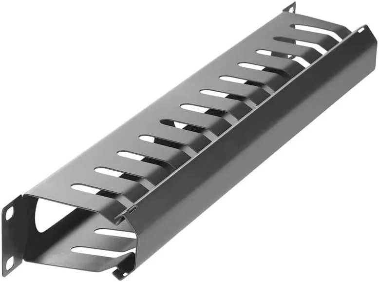 مدیریت کابل رک سرور فلزی 1U 19 اینچی مشکی با پوشش و پیچ های نصب برای کابینت شبکه