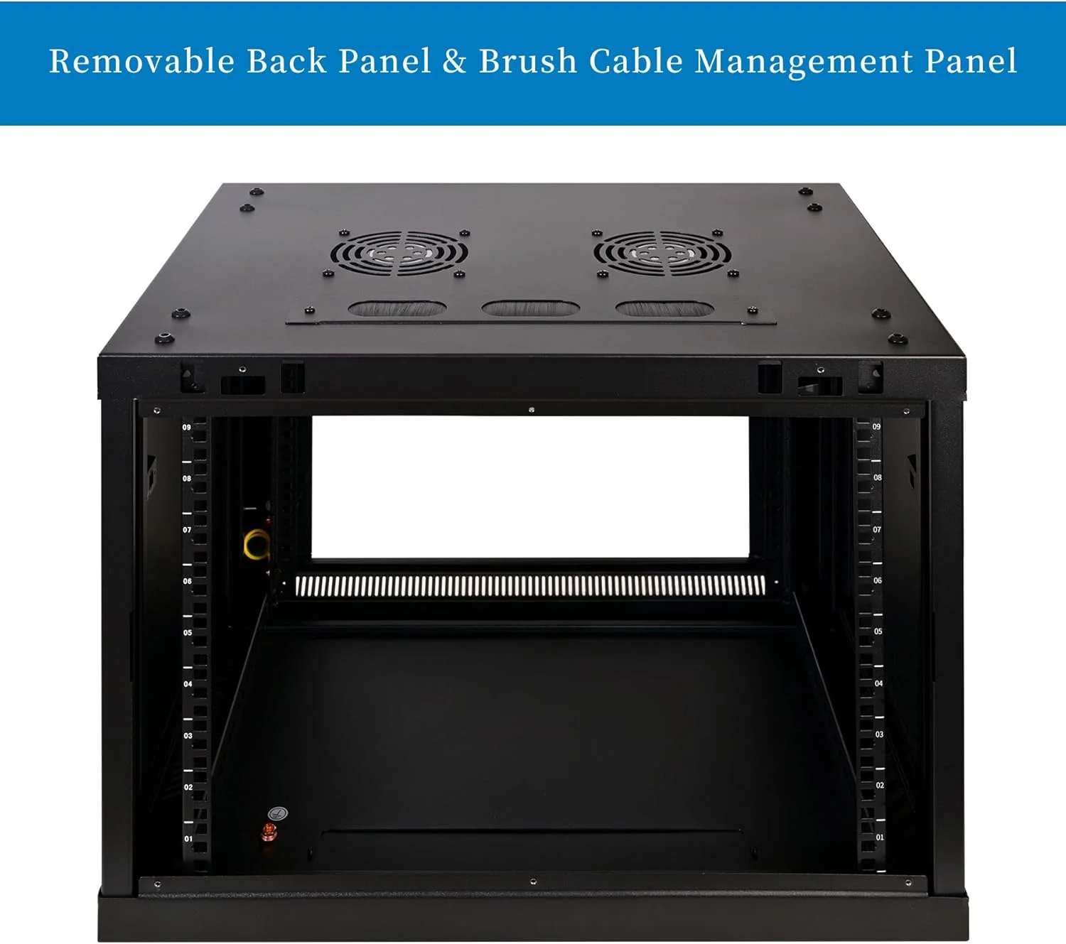 محفظه رک دیواری 9 یونیت RackPath سری Professional، مناسب برای سرور و تجهیزات شبکه به همراه 2 عدد فن خنک کننده کم صدا و پنل مدیریت کابل برس دار، رنگ مشکی محفظه رک دیواری 9 یونیت RackPath سری Professional، مناسب برای سرور و تجهیزات شبکه به همراه 2 عدد فن خنک کننده کم صدا و پنل مدیریت کابل برس دار، رنگ مشکی