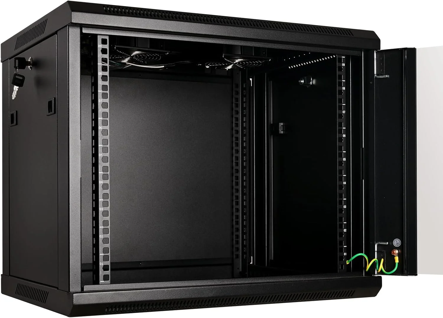 محفظه رک دیواری 9 یونیت RackPath سری Professional، مناسب برای سرور و تجهیزات شبکه به همراه 2 عدد فن خنک کننده کم صدا و پنل مدیریت کابل برس دار، رنگ مشکی محفظه رک دیواری 9 یونیت RackPath سری Professional، مناسب برای سرور و تجهیزات شبکه به همراه 2 عدد فن خنک کننده کم صدا و پنل مدیریت کابل برس دار، رنگ مشکی