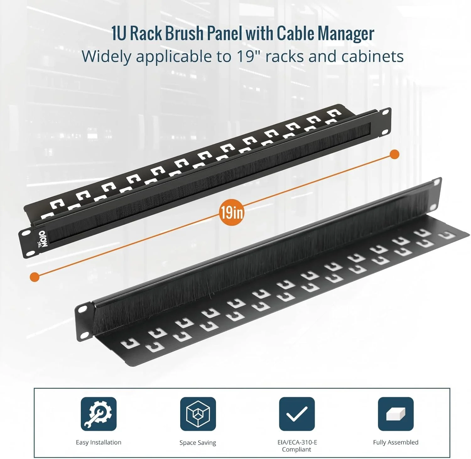پنل مدیریت کابل رک مونت Tecmojo 1U با شیار برس مرتب، صفحه نوار برس 1U برای ورود و مدیریت کابل، برای رک شبکه/رک سرور/محفظه کابینت 19 اینچی، مشکی، فولاد آلیاژی
