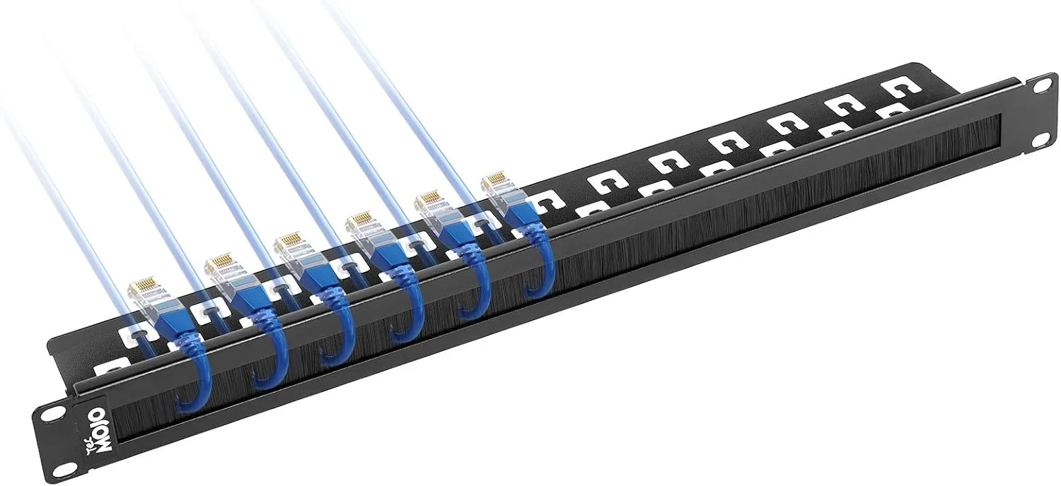 پنل برس دار 1U Tecmojo، صفحه نوار برس برای ورود و مدیریت کابل، سازمان دهنده کابل رک سرور با برس مرتب برای رک شبکه/رک سرور/محفظه کابینت 19 اینچی، مشکی