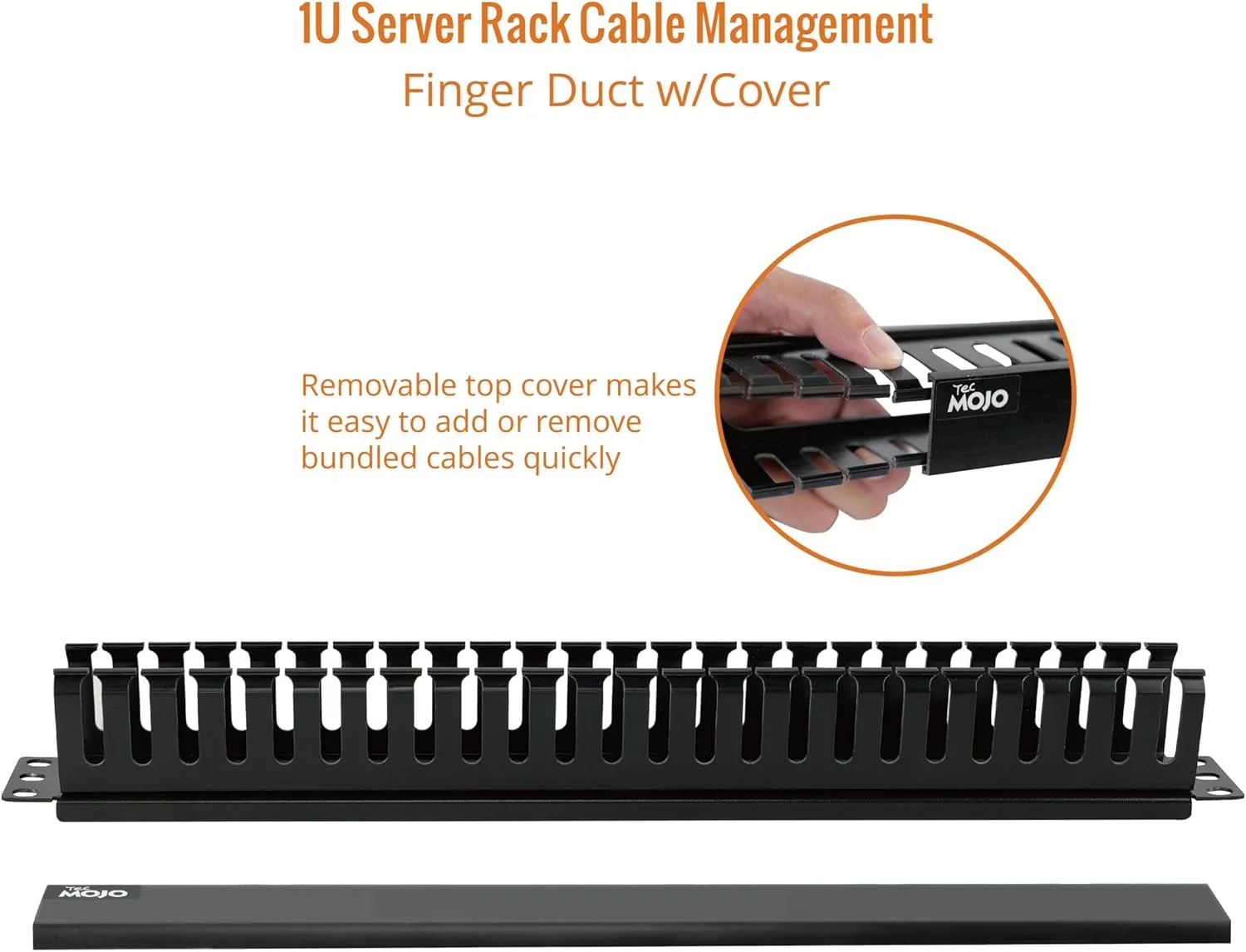 مدیریت کابل رک سرور 1U Tecmojo، مدیریت کابل افقی پلاستیکی با پوشش، مدیریت کابل شبکه برای رک 19 اینچی AV/IT/Data/Audio، سازمان دهنده داکت سیم 24 شکاف