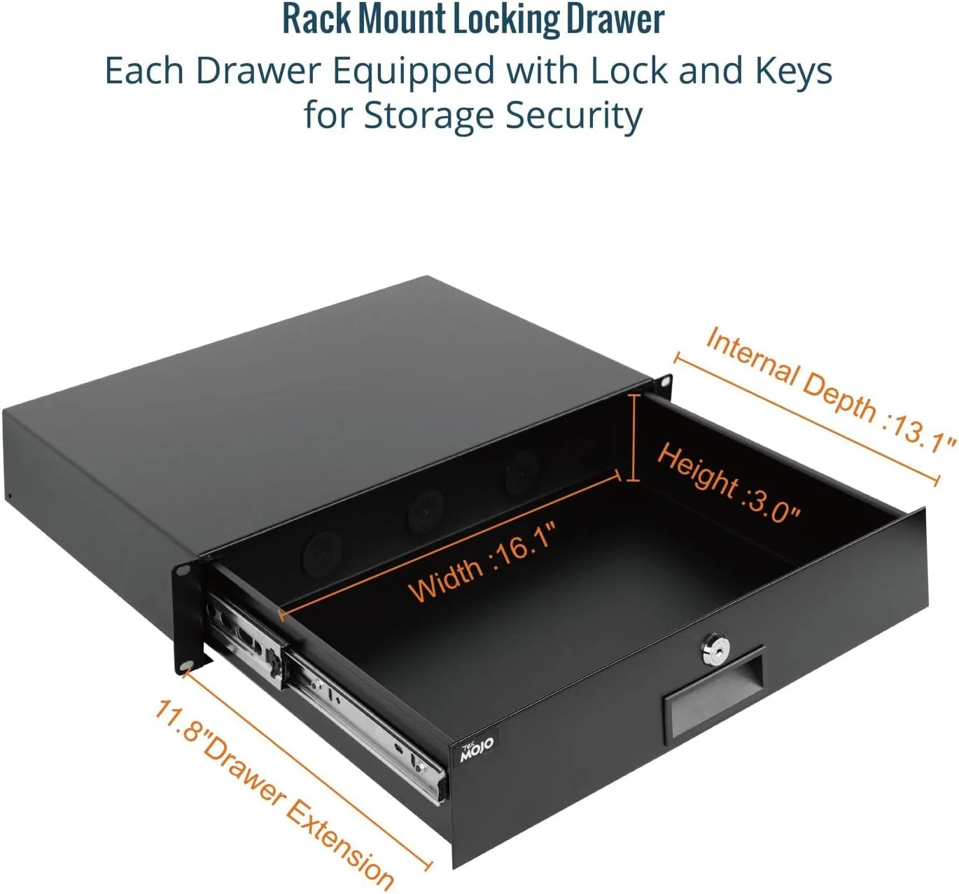 کشو رک Tecmojo 2U، نصب رک برای رک یا محفظه کابینت شبکه/سرور/AV 19 اینچی، قفل‌شدنی با پشتیبانی عقب - تحمل بار 10 کیلوگرم، با ورودی کابل و سوراخ‌های مدیریت کابل، مشکی