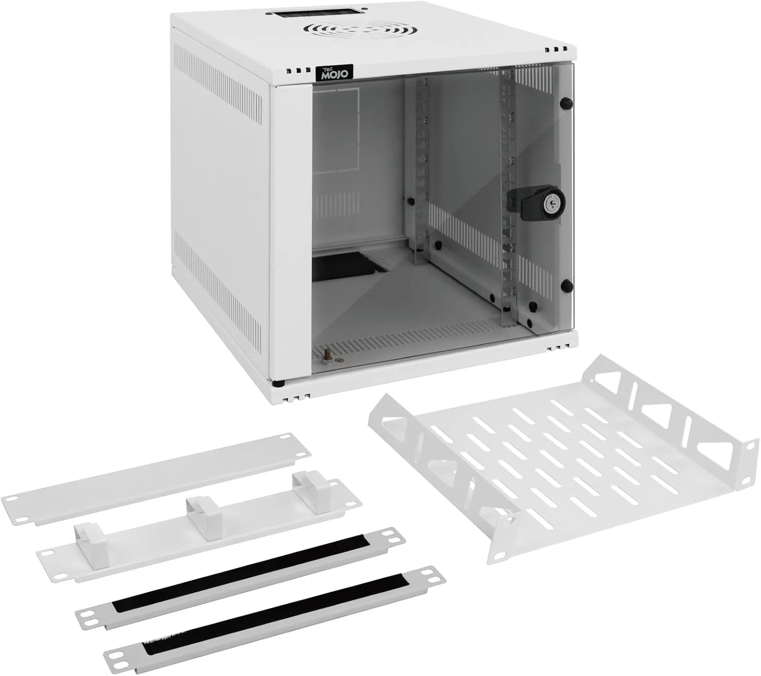 رک شبکه سرور Tecmojo 6U 10 اینچی، کابینت شبکه 10 اینچی با عمق 330 میلی‌متر به همراه قفسه رک، پنل‌های برس‌دار، سازمان‌دهنده کابل برای دستگاه‌های کوچک AV/IT/Data، ظرفیت 50 کیلوگرم، سفید
