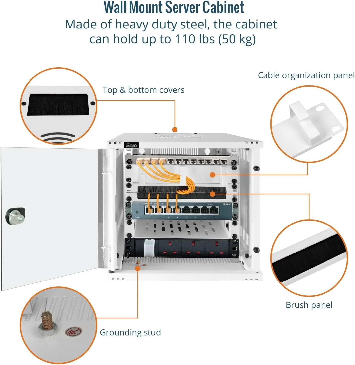 رک شبکه سرور Tecmojo 6U 10 اینچی، کابینت شبکه 10 اینچی با عمق 330 میلیمتر به همراه قفسه رک، پنلهای برسدار، سازماندهنده کابل برای دستگاههای کوچک AV/IT/Data، ظرفیت 50 کیلوگرم، سفید رک شبکه سرور Tecmojo 6U 10 اینچی، کابینت شبکه 10 اینچی با عمق 330 میلیمتر به همراه قفسه رک، پنلهای برسدار، سازماندهنده کابل برای دستگاههای کوچک AV/IT/Data، ظرفیت 50 کیلوگرم، سفید