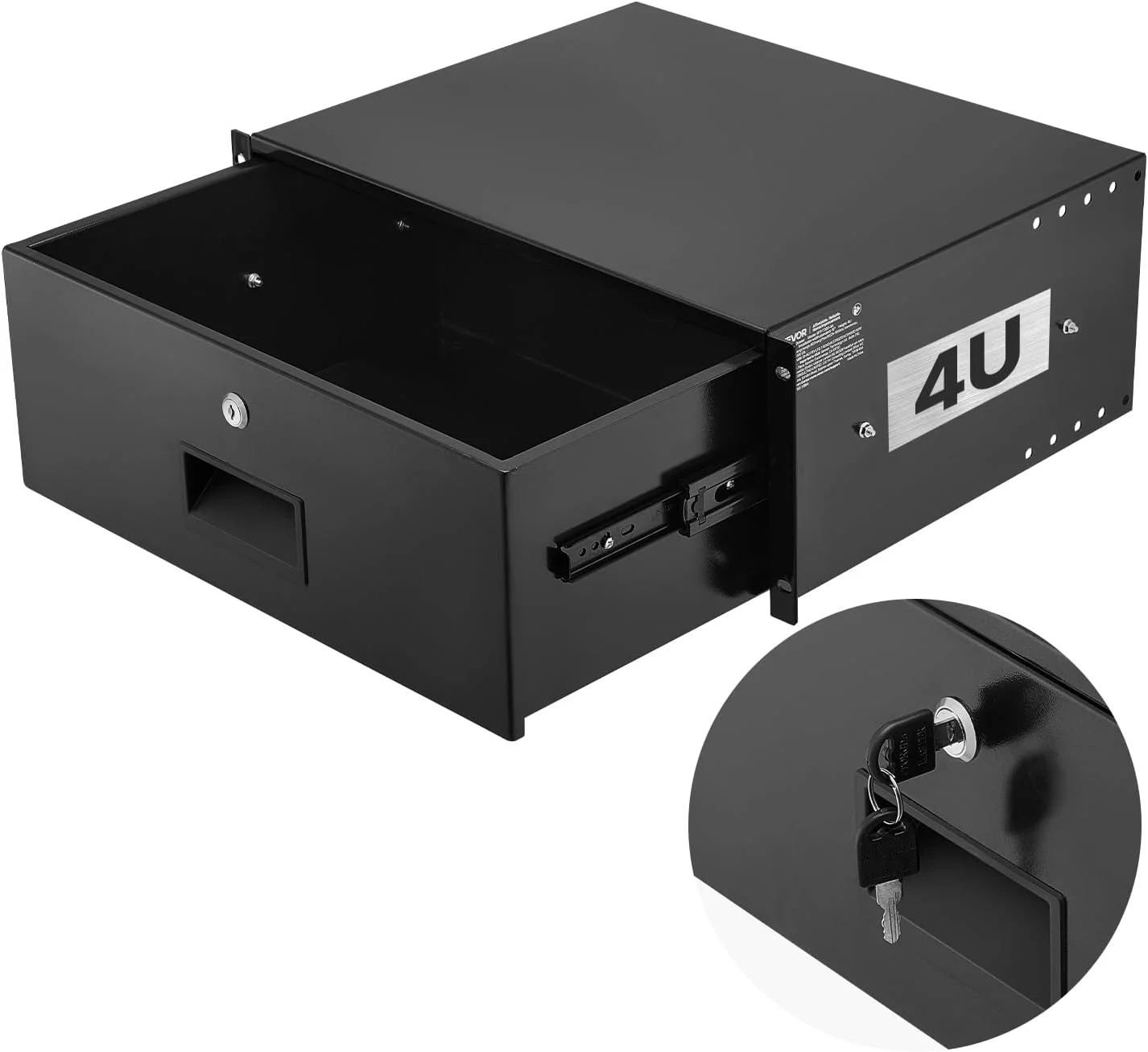 کشو رک مونت 4U VEVOR، جعبه کابینت سرور قفل‌دار، کشو کشویی با قفل و سوراخ‌های مدیریت کابل، برای رک یا محفظه کابینت AV سرور تجهیزات شبکه 19 اینچی، حداکثر تحمل وزن 50 پوند