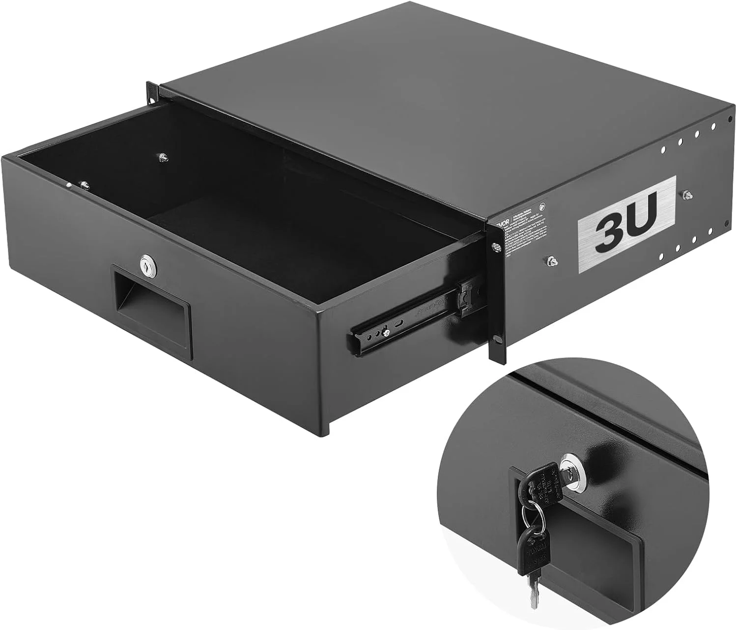 کشو رک ۳ یونیت VEVOR، ۲۲.۶۸ کیلوگرم، محفظه کابینت سرور قفل‌دار، کشو کشویی با قفل و سوراخ‌های مدیریت کابل، برای دستگاه شبکه ۴۸۲ میلی‌متری، رک AV سرور یا محفظه کابینت