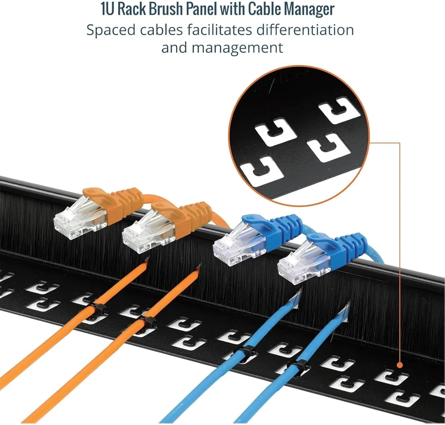 مدیریت کابل 1U با برس THE WHITE SHOP، پنل مدیریت کابل افقی نصب شده در رک با شکاف برس مرتب برای رک های سرور، مقاوم در برابر گرد و غبار، بادوام و ورود آسان کابل