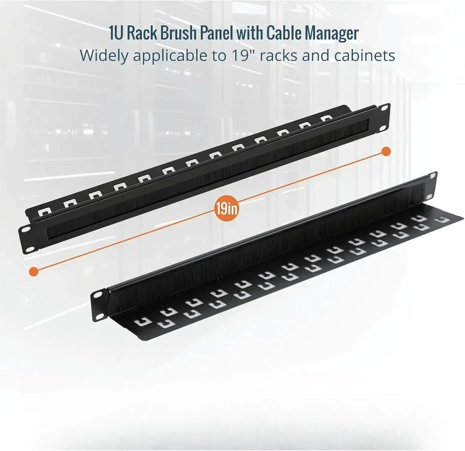 مدیریت کابل 1U با برس THE WHITE SHOP، پنل مدیریت کابل افقی نصب شده در رک با شکاف برس مرتب برای رک های سرور، مقاوم در برابر گرد و غبار، بادوام و ورود آسان کابل