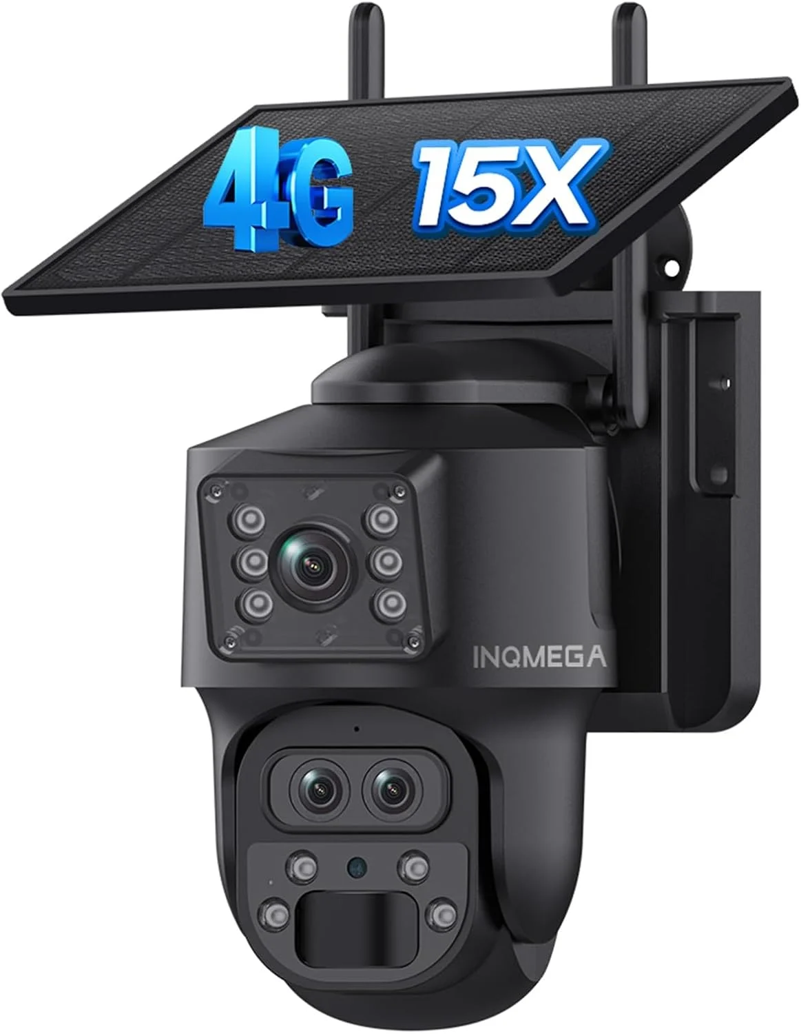دوربین امنیتی خورشیدی سیم کارت خور با زوم 15X، لنز دوگانه 6 مگاپیکسلی HD، دوربین مداربسته خورشیدی با باتری و صفحه نمایش دوگانه، دید در شب، ارتباط دو طرفه، حسگر حرکتی PIR، 4G LTE بدون نیاز به وای فای