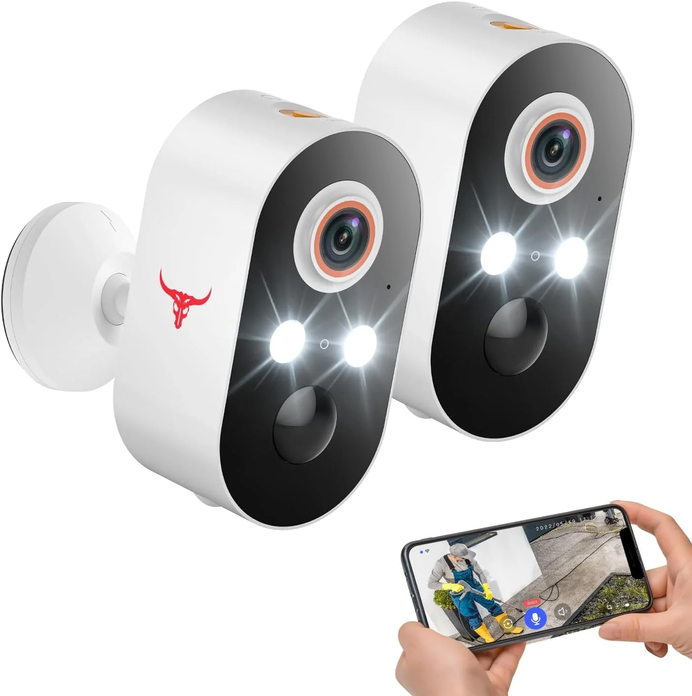 دوربین امنیتی بی سیم 1080p، وای فای 2.4 گیگاهرتز، دید در شب رنگی، تشخیص انسان با هوش مصنوعی، تشخیص حرکت PIR، مکالمه 2 طرفه، دوربین گلوله ای نظارتی فضای باز (بسته 2 عددی)